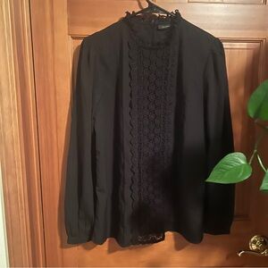 Halogen black lace long sleeve blouse
